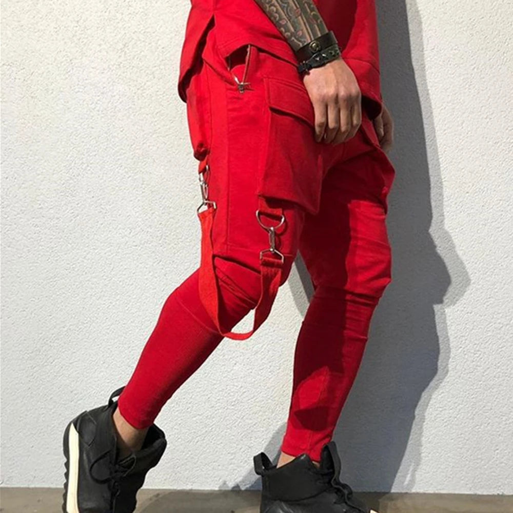 Men Running Stretch Tights Sweatpants Sports Absorbing Breathable Fitness Casual Cotton Multi Pocket Pants Slim Leggings