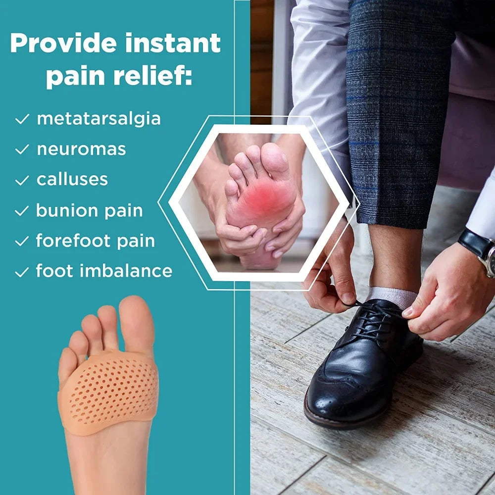 1 Pair Silicone Forefoot Pad Metatarsal Cushion Toe Separator Pain Relief Non-slip Pads Honeycomb Orthotics Foot Massage Insoles