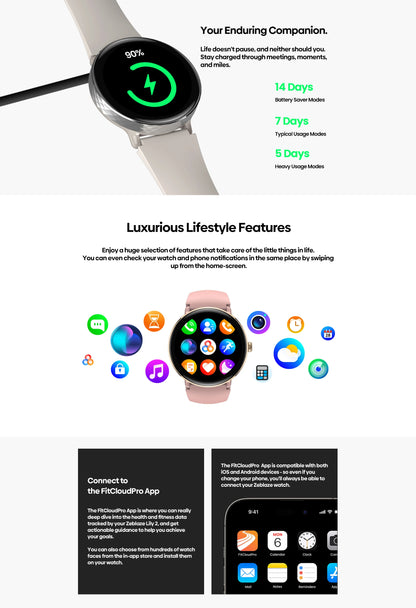 New 2025 Zeblaze LILY 2 Voice Calling Female Smartwatch Double Strap 1.2" HD AMOLED Display Health Monitoring Sports Smart Watch