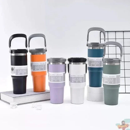 Stainless Coffee Mug with Straw Thermal Water Cups Insulated Car Drinkware