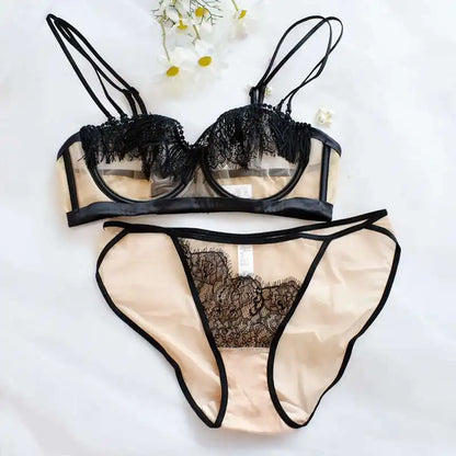 BANERDANNI Light Luxury Sexy French Backless Bra Set - Sheer Mesh Minimizer Bralette Ultra-Thin Lace Lingerie Limited Stock Sale