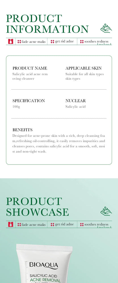 BIOAOUA Salicylic Acid Facial Cleanser Acne Treatment Moisturizing Oil Control Skincare Face Wash Foam Face Cleanser Skin Care