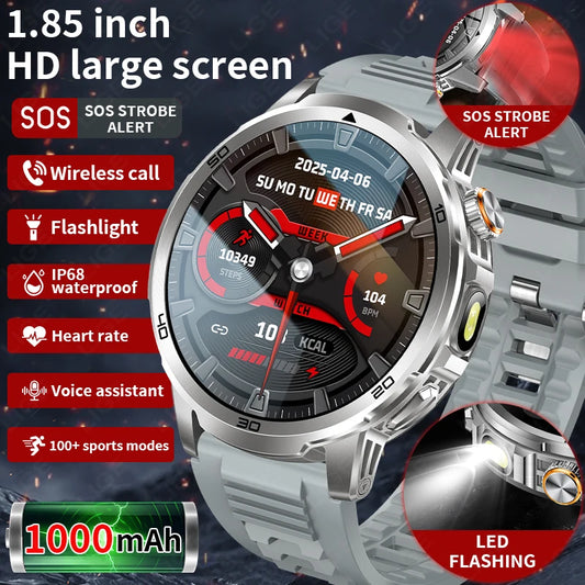 LIGE New Military Outdoor Smart Watch 1.85" AMOLED 1000mAh Large Battery 5ATM Waterproof Voice Call Sports Men Fitness Bracelet