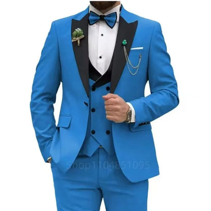 3 Pieces Men's Wedding Suits Formal Groom Tuxedo Slim Fit Business Blazer Double Breasted Vest Pants Set for Party