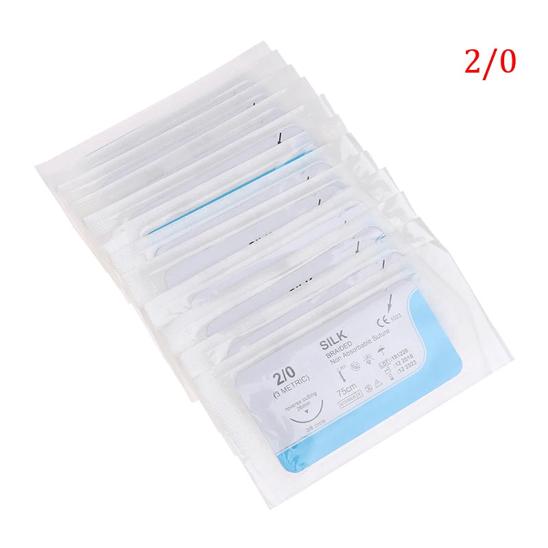 12PCS 75cm 2/0 3/0 4/0 Dental Surgical Needle Silk Braided Medical Thread Suture Surgical Practice Kit Student Supplies