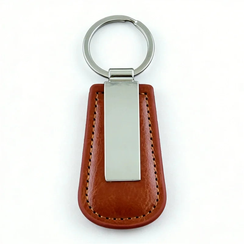 Wholesale Metal Stainless Steel Car Moto Keychain Fan Shaped Leather Keyring Custom Name Laser Engraving Logo High-end Gift