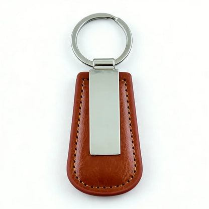 Wholesale Metal Stainless Steel Car Moto Keychain Fan Shaped Leather Keyring Custom Name Laser Engraving Logo High-end Gift