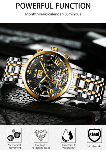 2026 LIGE Automatic Mechanical Wrist Watches For Men Top Brand Luxury Tourbillon Men Watch Fashion Business Waterproof Watch Men