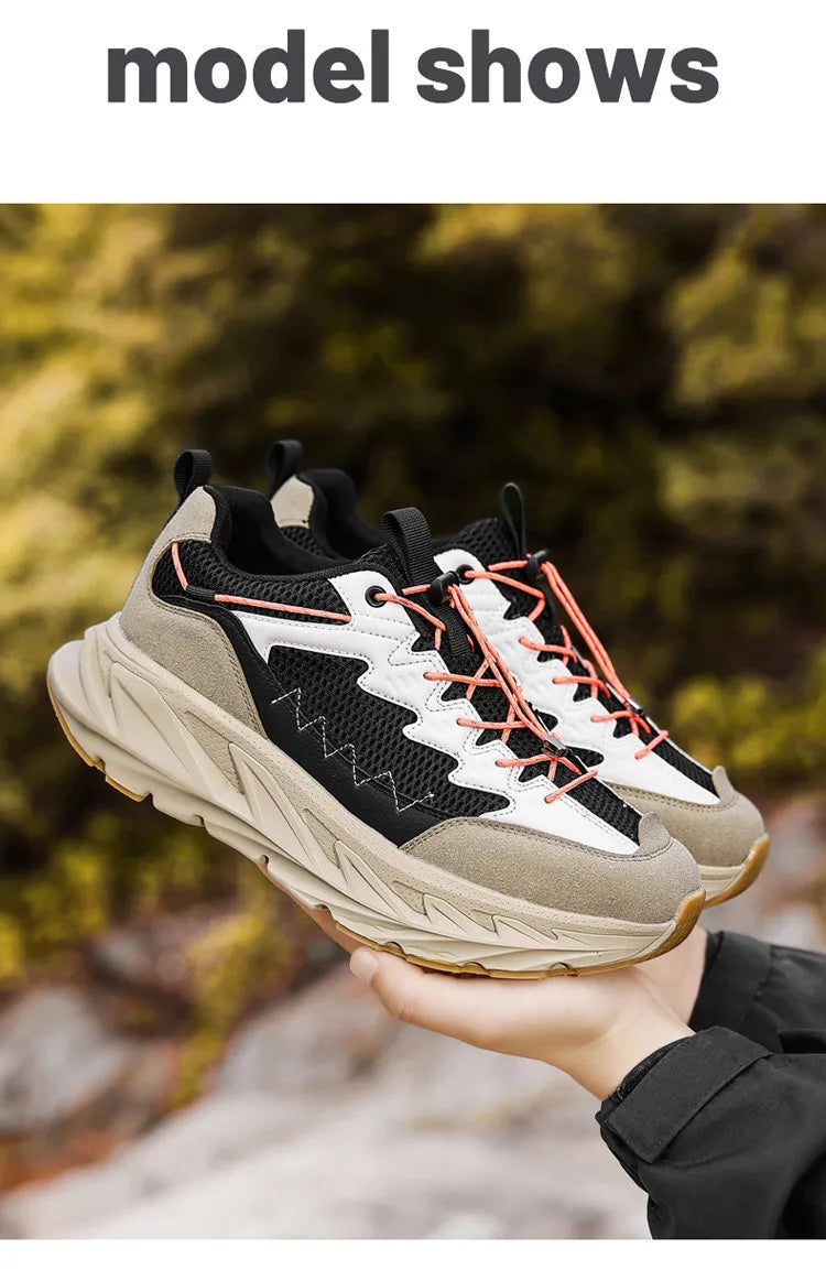 Men's Hiking Shoes Breathable Mesh Leather Upper Non-slip Rubber Sole Outdoor Casual Trekking Walking Shoes Size 39-45