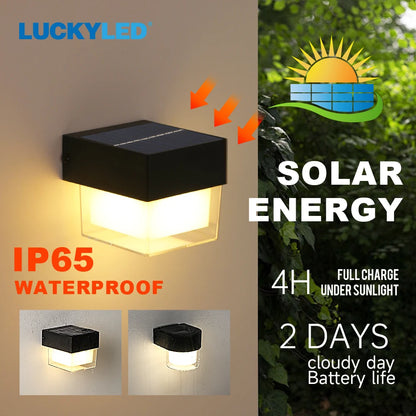 LUCKYLED Solar Outdoor Wall Light Waterproof LED Facade Wall Lamp 4W Wireless Street Porch Garden Lighting
