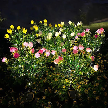 1pc Solar gardenia lamp, outdoor solar garden lamp, with warm white artificial flower lamp suitable for garden lawn decoration