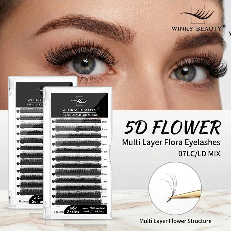 winky beauty 5D Multi Layer Flora Eyelashes Extensions Natural Black LC/LD Curl Lashes Premade Volume Flowering Eyelashes Makeup