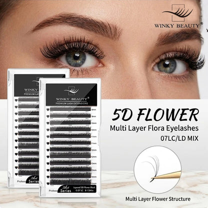 winky beauty 5D Multi Layer Flora Eyelashes Extensions Natural Black LC/LD Curl Lashes Premade Volume Flowering Eyelashes Makeup