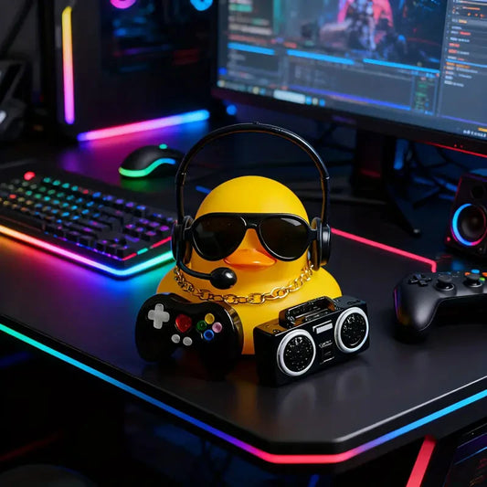 Adorable Gaming Duck Figurine With Headset & Sunglasses Funny Desk Decor for Home Office Car Dashboard Gamer Room Unique Gifts