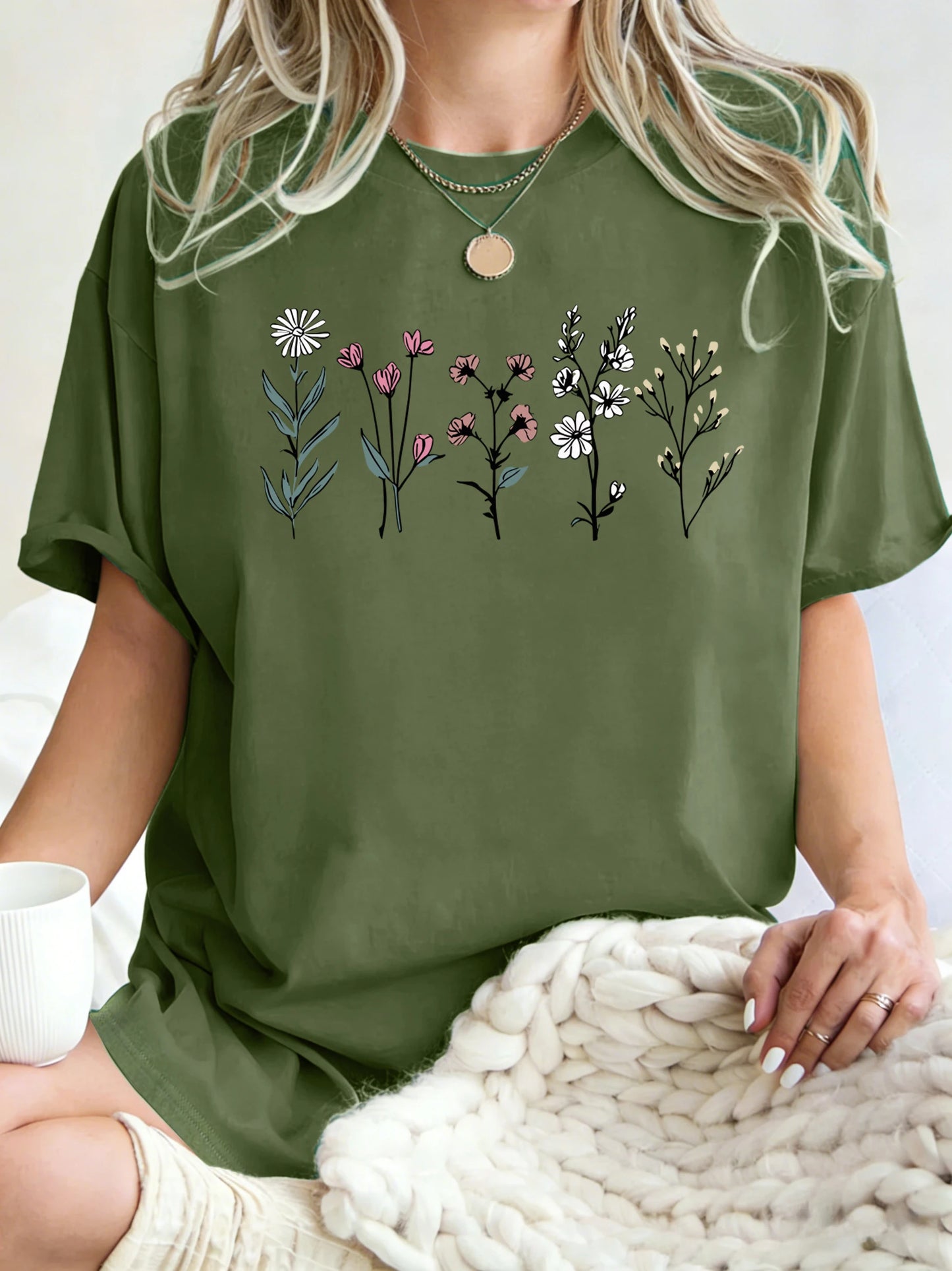 All Kinds Of Beautiful Flowers Printed T-Shirt Women Cotton Loose T Shirts All-Match Summer Clothing Comfortable Y2K Streetwear