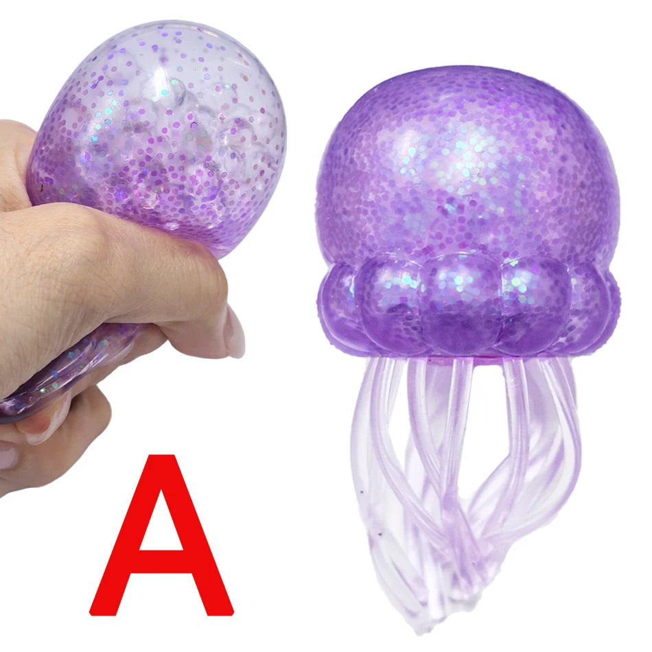 Push Bubble Squish Jellyfish Fidget Toy Super Solid Squish Stress Relief Squeeze Ball for Kids Adults Anxiety Sensory Toy Gift