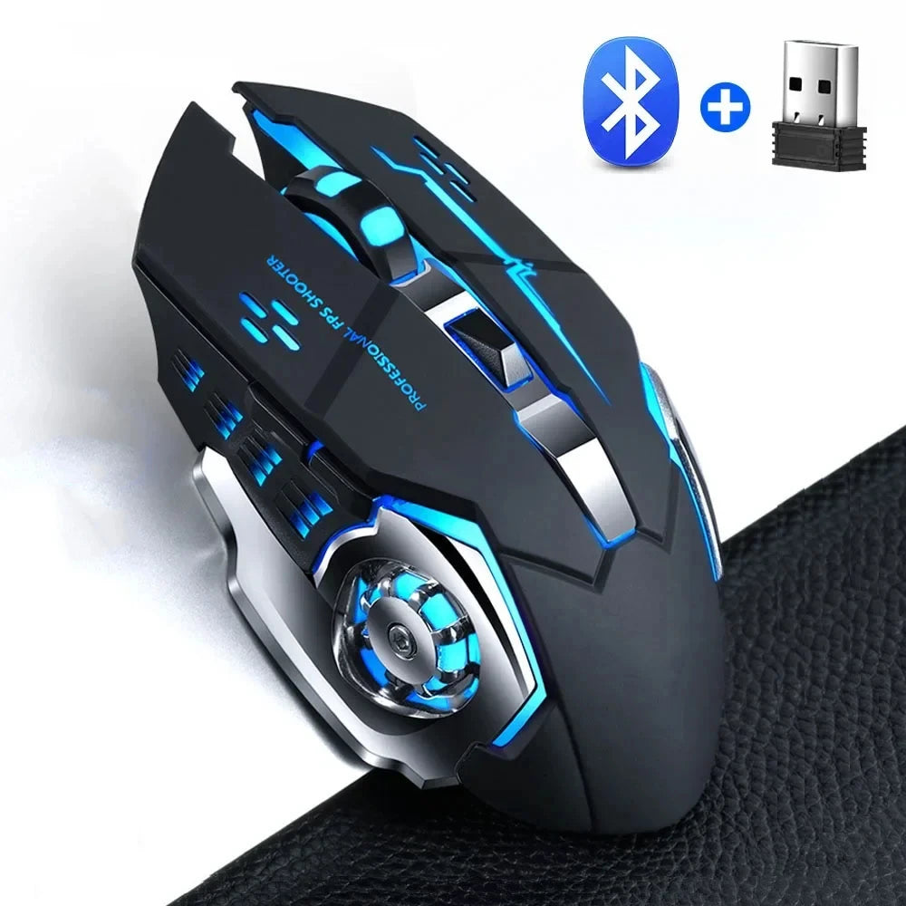 Rechargeable Wireless Bluetooth and 2.4G USB Gaming Mouse Silent Backlight E-Sports Mouse for Laptop Macbook PC Game Office