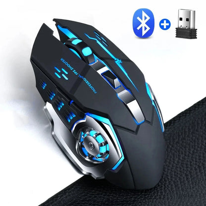 Rechargeable Wireless Bluetooth and 2.4G USB Gaming Mouse Silent Backlight E-Sports Mouse for Laptop Macbook PC Game Office