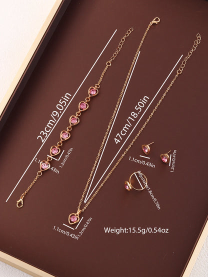 Women's quartz watch and set of inlaid jewelry, gift with heart-shaped fireworks design, does not include the box
