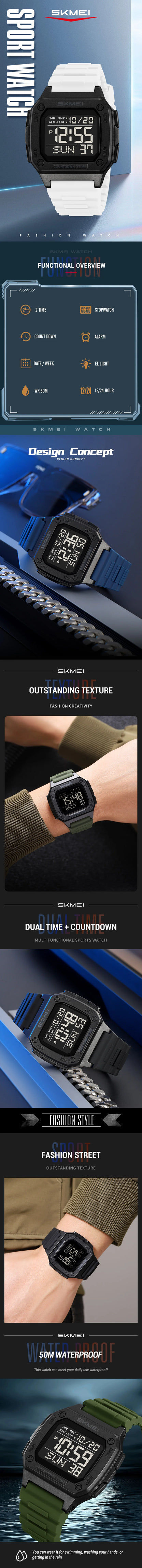 SKMEI 2456 Fashion Digital New Watch for Men Alarm Retro Sport Electronic Wristwatch LED Countdown Hand Clock Reloj Masculino