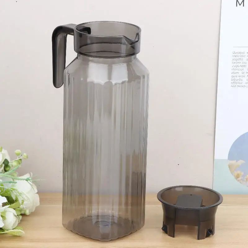 1.1L Large Capacity Ribbed Pitcher With Lid And Handle Transparent Water Jug Drink Storage Pot For Home And Office Use