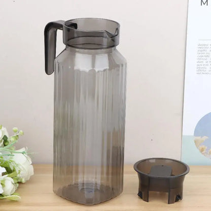 1.1L Large Capacity Ribbed Pitcher With Lid And Handle Transparent Water Jug Drink Storage Pot For Home And Office Use