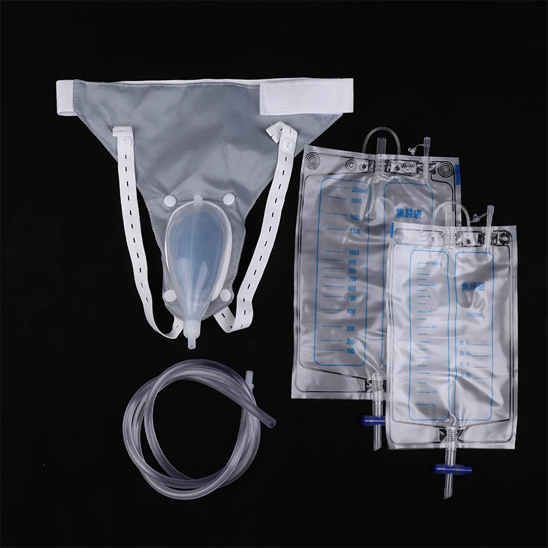 【B】1Set Reusable Silicone  Collector Bags Adults Urinal With  Catheter Bags Male Female Toilet