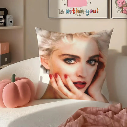 Iconic Pop American Singer M-Madonna Cushion Cover Pillowcase Short Plush Invisible zipper Room Sofa Cushion Cover