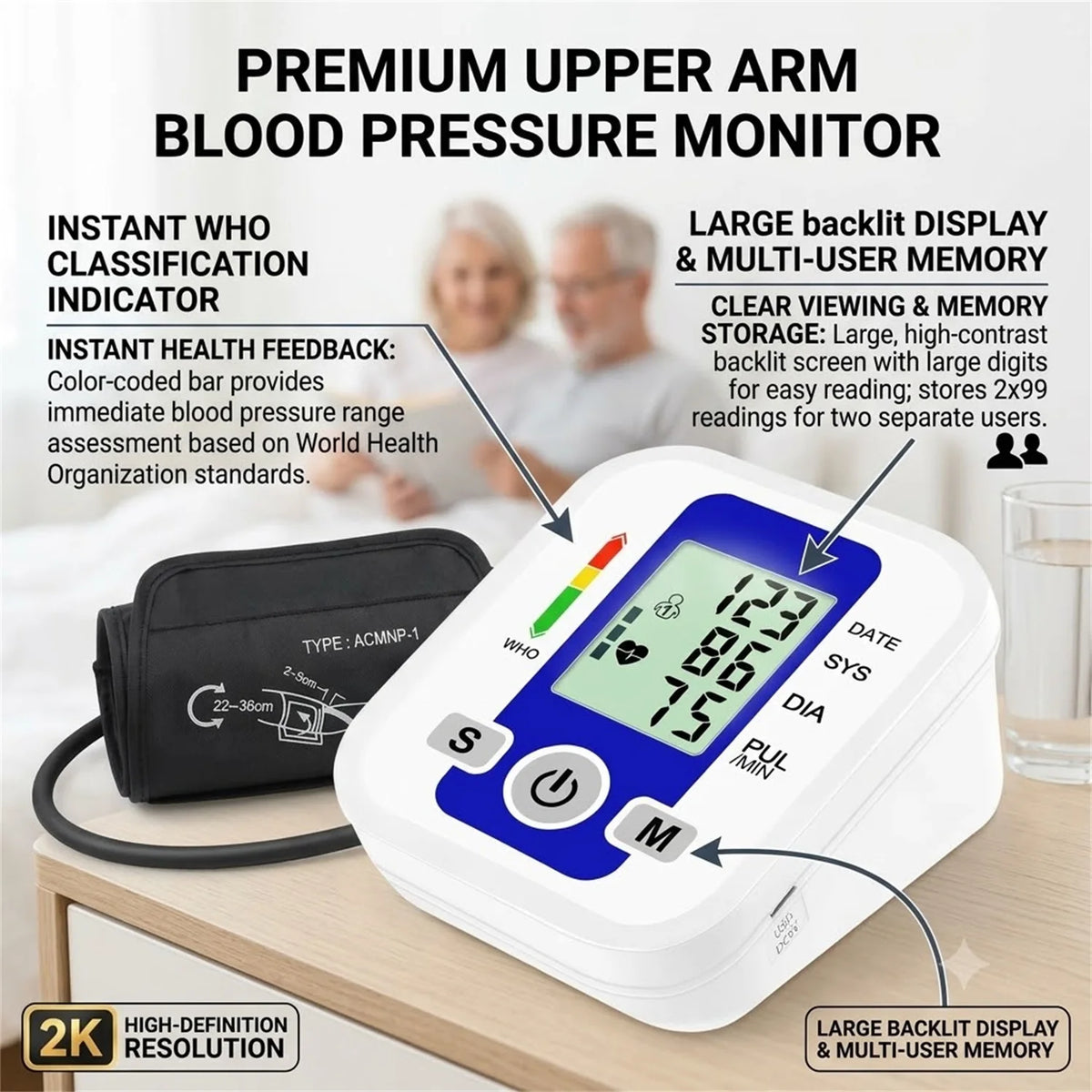 Automatic Upper Arm BP Monitor Digital Sphygmomanometer LCD Home Health Care Tensiometer Or Heart Rate Pulse Meter Oximeter