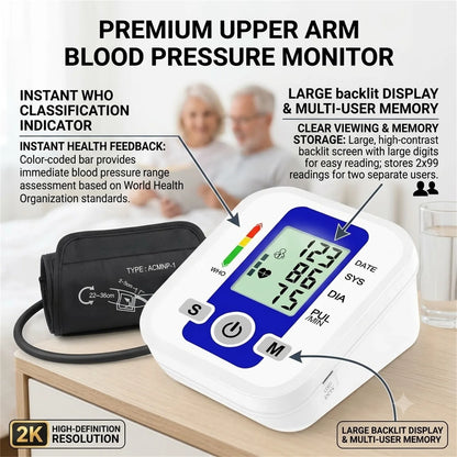 Automatic Upper Arm BP Monitor Digital Sphygmomanometer LCD Home Health Care Tensiometer Or Heart Rate Pulse Meter Oximeter