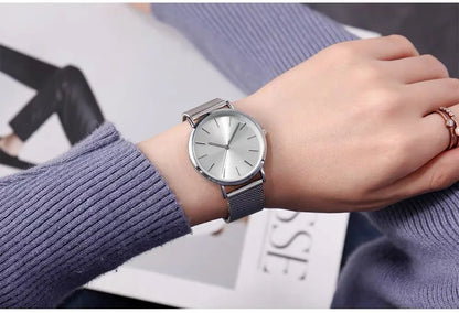 Womens Casual Round Quartz Watch Luxury Mesh Metal Bracelet Watches for Women Fashion Montre Femme Wristwatches for Ladies