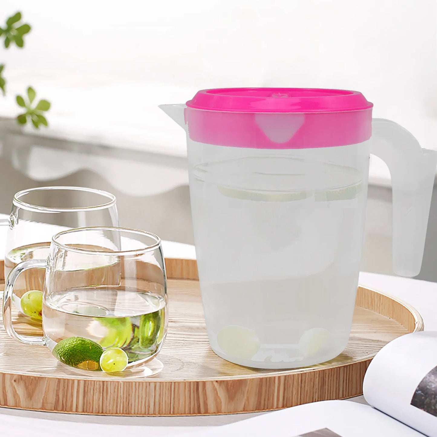 1L Plastic Pitcher with Lid for Juice Water Iced Tea Cold Beverages Milk Beer Lemonade Home Kitchen Office Party Picnic Swimming
