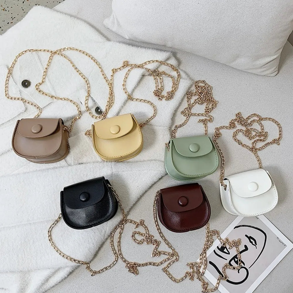 Mini Fashion Saddle Bag Chain Crossbody Bag Coffee Black Yellow Children's Small Cross Body Bags Earphone Lipstick Storage Bags