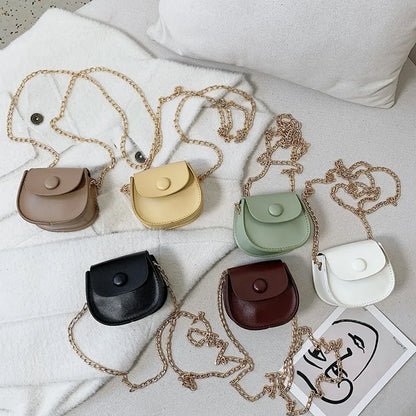 Mini Fashion Saddle Bag Chain Crossbody Bag Coffee Black Yellow Children's Small Cross Body Bags Earphone Lipstick Storage Bags