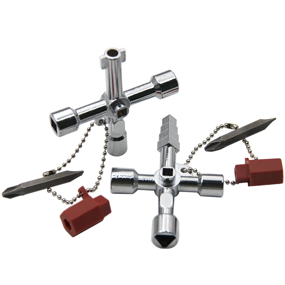 4in1 Silver Key Wrench Electrical Elevator Control Cabinet Valve Inner Triangle Quadrangle Screwdriver Tool Set