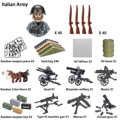 WWII Infantry Military Soldier War National Army Mini Gun armament Models Building Blocks Building Blocks Toys for Kids