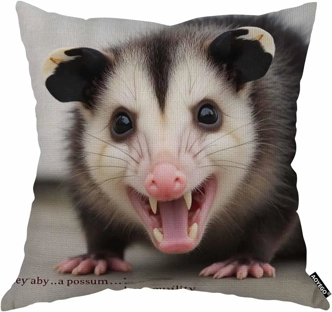 Funny Opossum Pillow Cover, Cute Animal Cushion Case, Wild Animal Decor, Unique Gift for Animal Lovers