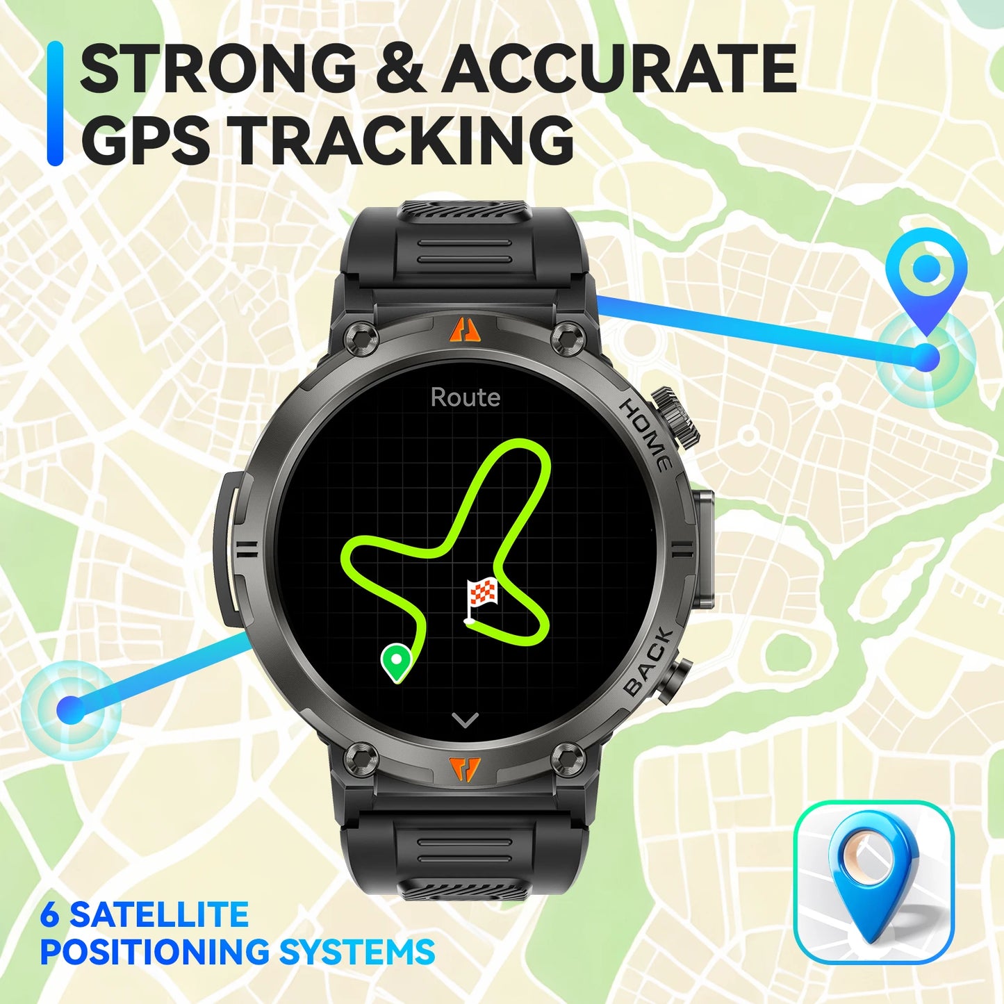 EIGIIS KE3Pro Original Smart Watch for Men with LED Flashlightwith Heart Rate Sleep fitness Monitor with GPS Multiple Sport Mode