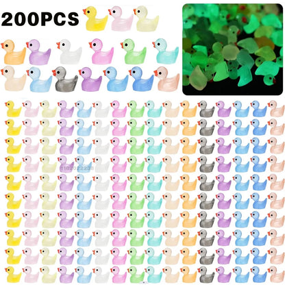 100/200 Pcs Luminous Mini Duck Tiny Resin Duck Little Duck Figurines Bulk for Dollhouse Ornament Micro Garden DIY Crafts Decor