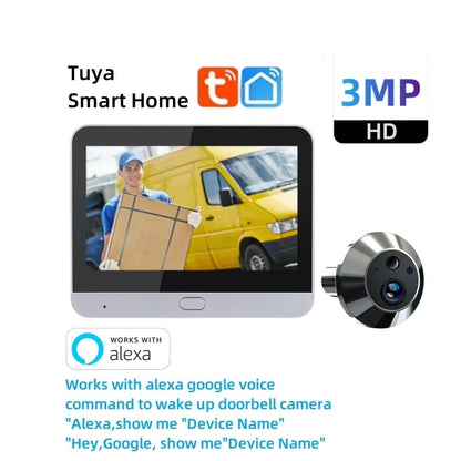 Tuya Smart 3MP  WiFi Peephole Video Door Camera Security one-way Audio Night Vision 4.3' HD Video Door Eye Camera