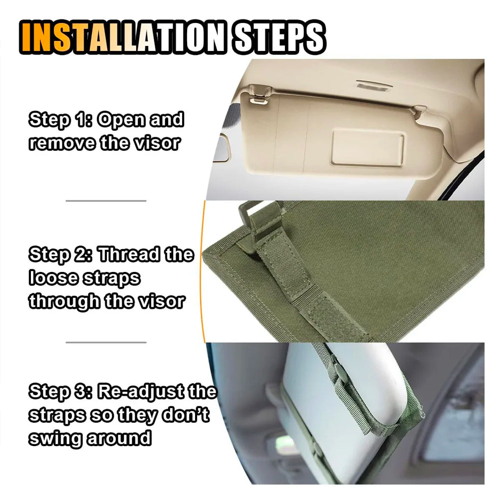 Multifunctional Sun Visor Storage Bag Tactical Car Organizer Pouch for Pickup Trucks SUVs Tool Holder Travel & Outdoor Use