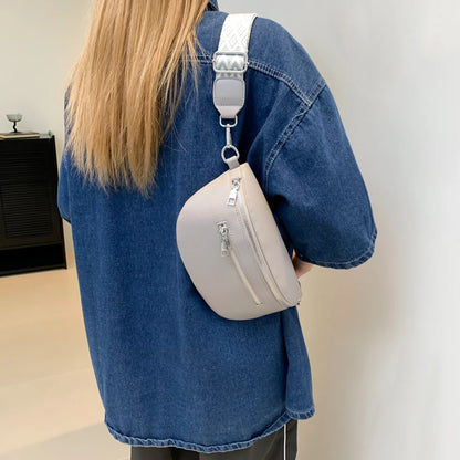 2024 Luxury Designer Women's Chest Bag PU Leather Wide Strap Shoulder Crossbody Bag Female Fashion Fanny Pack Banana Waist Bag