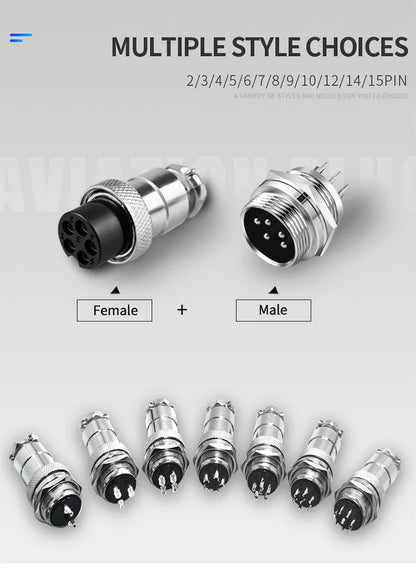 5pcs GX16 2/3/4/5/6/7/8/9/10Pin 16MM Male Female Circular Aviation Connector Plug Socket Screw Panel Mount Connector