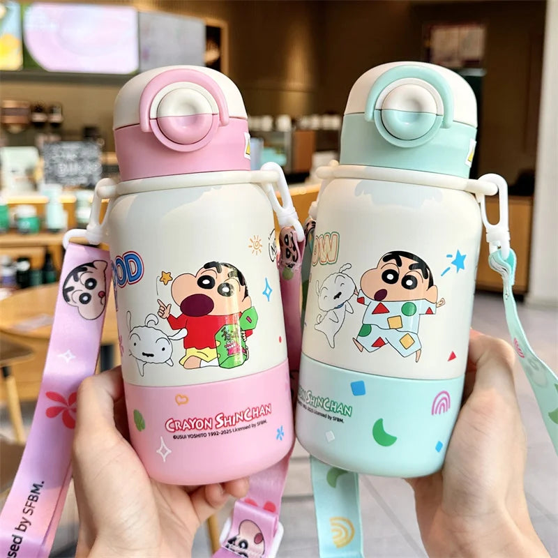 X&W Kids Thermos Bottle Cute Crayon Shin-Chan Thermos Cup Ice Tumbler Stainless Steel Straw Cup Anime Peripheral Gifts Water Cup