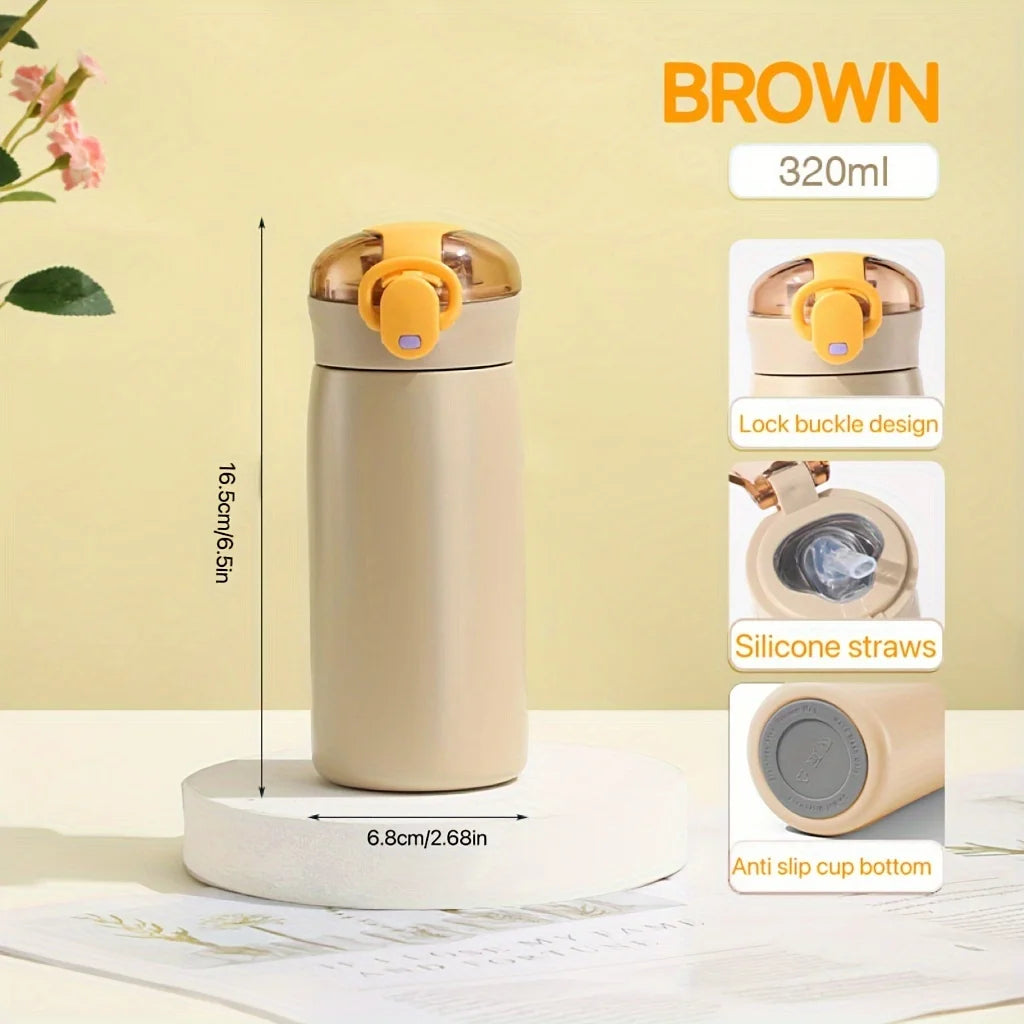 Ladies Insulated Cup With Straw Pop Up Lid Portable Minimalist Water Bottle Couple Vacuum Mug For Daily Use