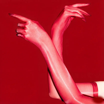 Sexy Women 1D Thin Glove Elastic Oil Glossy Shiny Long Finger Glove Sheer See Through Long Glove Driving Dance Gloves