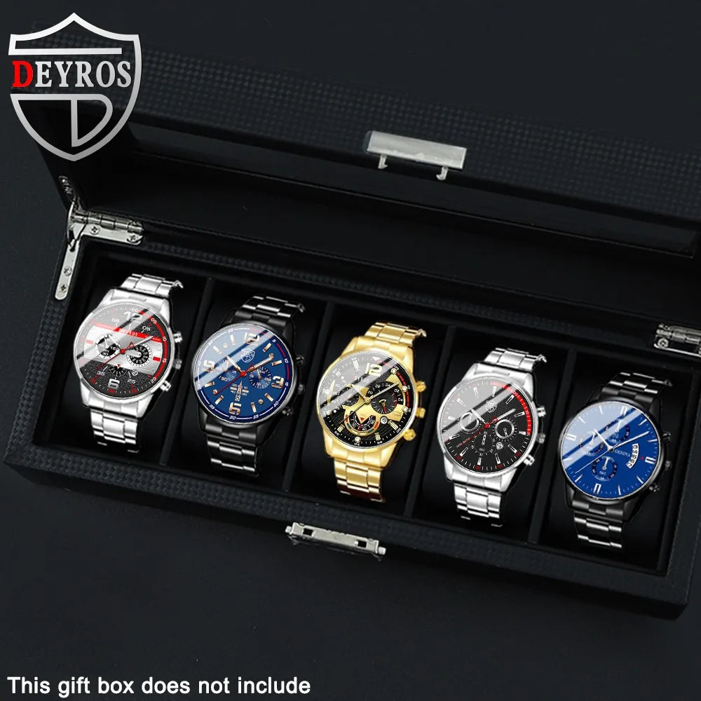 5 Pieces/set of Business Men's Watch Set Simple Casual Quartz Watch Pointer Alloy Dial Men Watch Set Is The IdealChoice forGifts