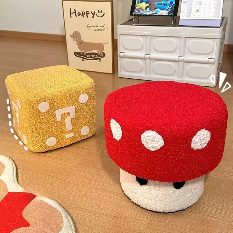 Mushroom Stool Dice Solid Wood Creative Cute Sitting Stool Bench Shoe Change Chair Living Room Furniture Home Decoration