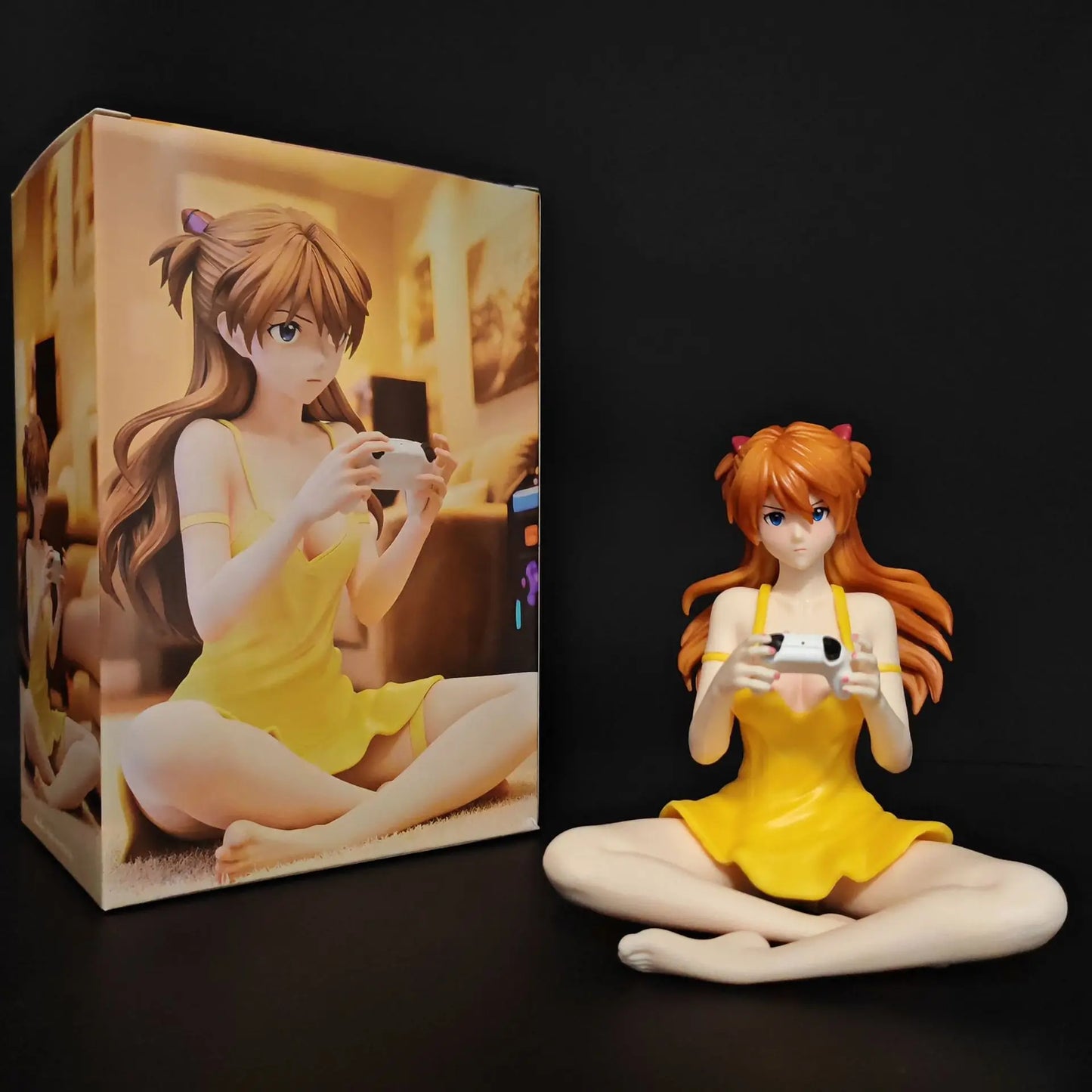 11cm Gaming Ver Figure EVA Kawaii Girl Yellow Dress Sitting Pose Anime Action Figurine Collectible Model Doll Birthday Gift