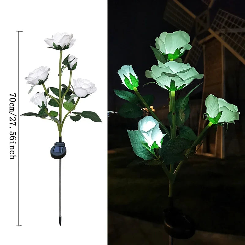 5 Heads Rose Lawn Lamp Solar Lights Outdoor Decorative Solar Garden Lights for Yard Patio Garden Wedding Decor Fairy Lights